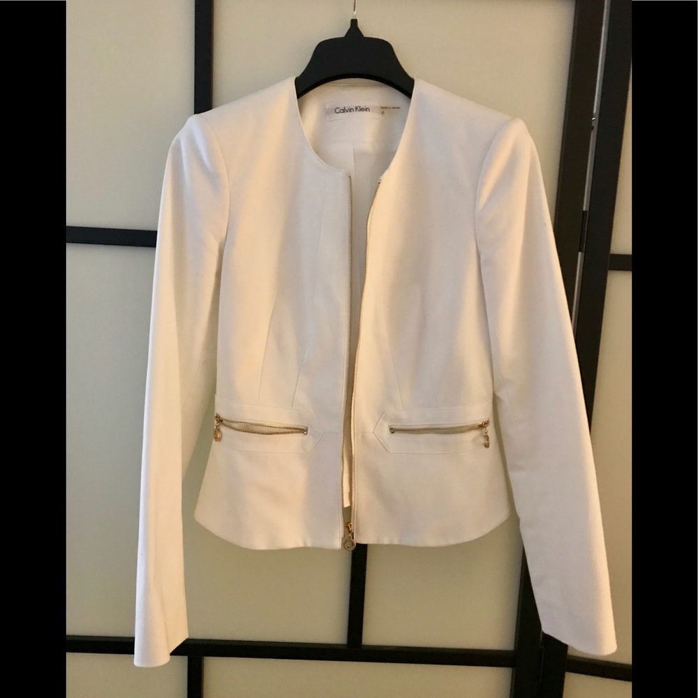 White Calvin Klein Blazer with Gold Accents size 0